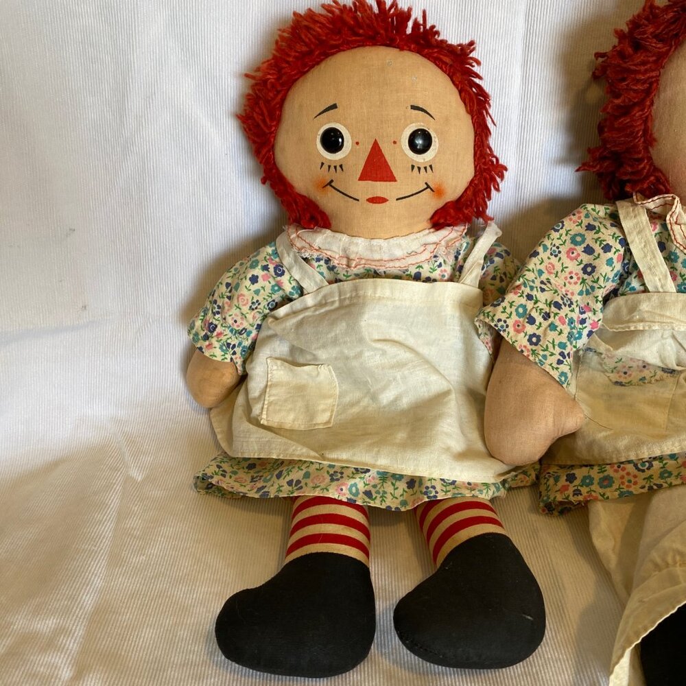 Vintage Knickerbocker Raggedy Ann Dolls Set – 16” & 18” – Original Classic Dolls - Picture 9 of 11